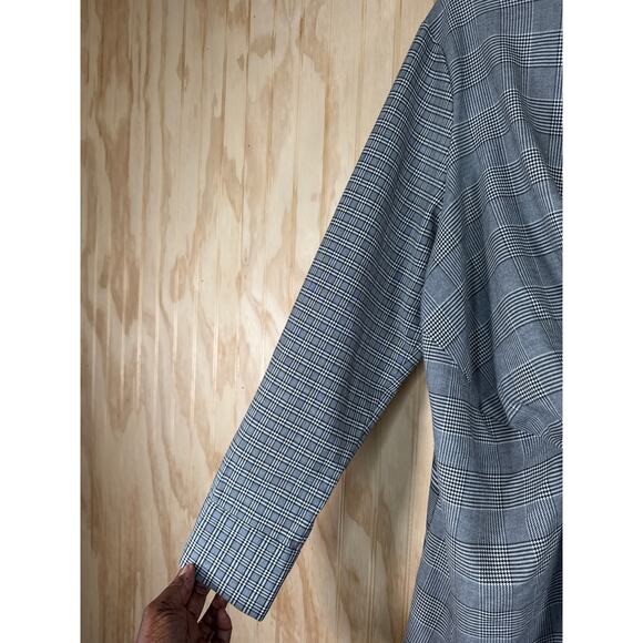 Halogen 2X Black White Plaid Houndstooth Faux Tie Waist Shirt Long Sleeve Blouse - Picture 5 of 10